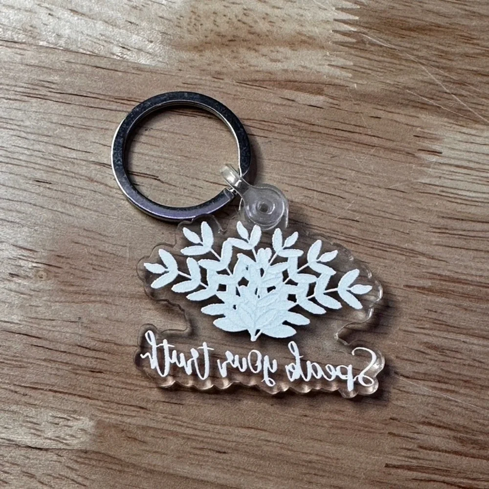 Speak Your Truth Acrylic Keychain Botanical Leaf Inspirational Bag Charm Clear